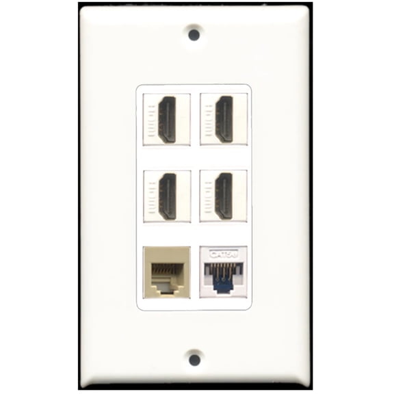 Ultra Spec Cables 4 Port HDMI 1 Phone RJ11 RJ12 Beige 1 Cat5e Ethernet Wall Plate DecorZ