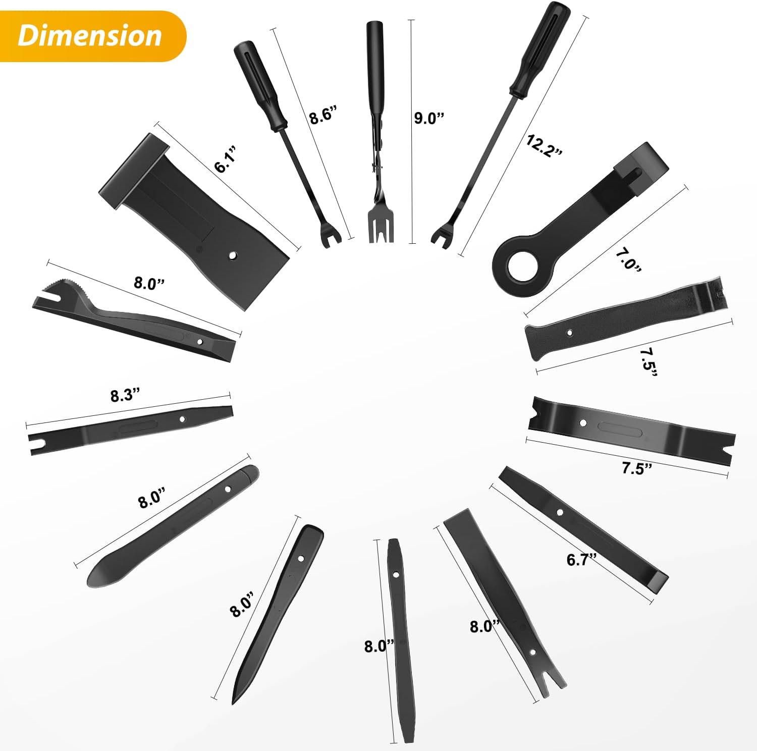 GOOACC 200Pcs Trim Removal Tool, Auto Push Pin Bumper Retainer Clip Set Fastener Terminal Remover Tool Adhesive Cable Clips Round Handle Crowbar Kit Car Panel Radio Removal Auto Clip Pliers, Black