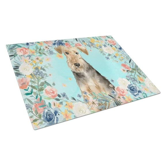 Carolines Treasures CK3405LCB Airedale Terrier Glass Cutting Board Large, 12H x 16W, multicolor