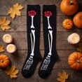 thumbnail image 5 of Wutalume Women's Halloween Over Knee Socks - Black Gothic Skull Pattern Knee-High Stockings for Cosplay Costume Party, Perfect for Halloween Night and Themed Dress-Up,d, 5 of 7