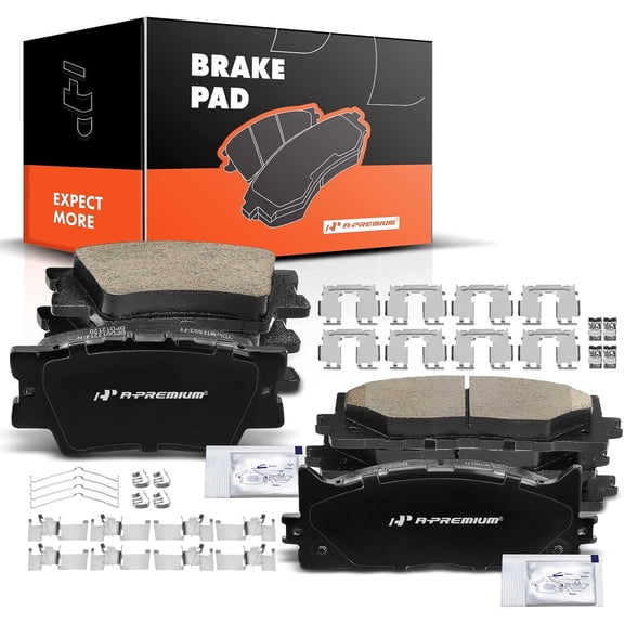 A-Premium Front and Rear Ceramic Disc Brake Pads Set Compatible with Select Lexus and Toyota Models - ES300h 2013-2018, ES350 2007-2018, Avalon 2008-2018, Camry 2007-2017, with Hardware, 8 Pcs