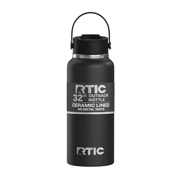 RTIC 32 oz Ceramic Lined Insulated Outback Water Bottle, Leak Resistant, Black