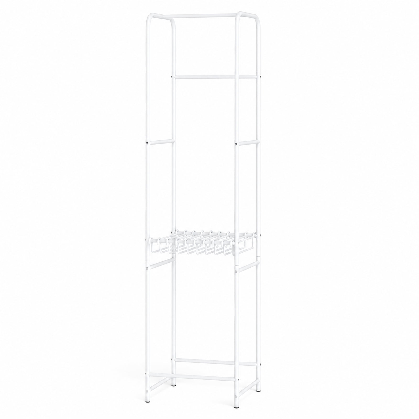 Furnibear Slim 63 Inch Freestanding Coat Rack Stand Garment Organizer with 8 Hanging Rods and 10 Detachable Pants Hangers for Bedroom Closet, White