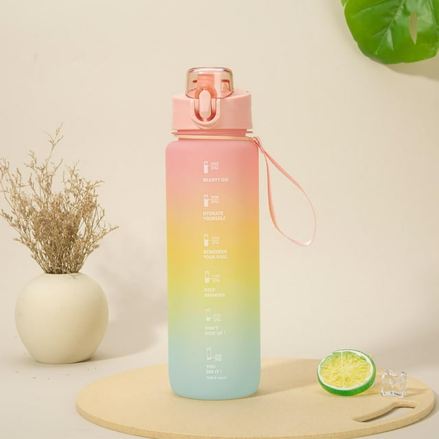 Botella de agua deportiva de 1 litro Botella de hidratación a prueba de fugas sin BPA con pajita desmontable Tapa de cierre seguro Marcadores de medición Citas motivacionales Fitness portátil al