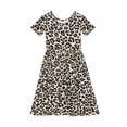 thumbnail image 1 of Vestido elegante de lana de cacahuete con estampado de leopardo, manga corta, 5-6 años, 1 of 3