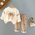 thumbnail image 4 of Lovskoo 6M-3T Toddler Infant Baby Boy Girl Fall Winter Outfit Cute Bow Sherpa Fleece Sweater Pullover Tops Solid Pants Warm Clothes Set Khaki, 4 of 6