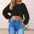thumbnail image 3 of Yigetop Long Sleeve Crop Tops for Women, Womens Winter Clothes Fashion Round Neck Solid Color Long Sleeve Tops for Women Crop Lightweight Work Shirts Oversized Crop Tops for Women Black M, 3 of 6