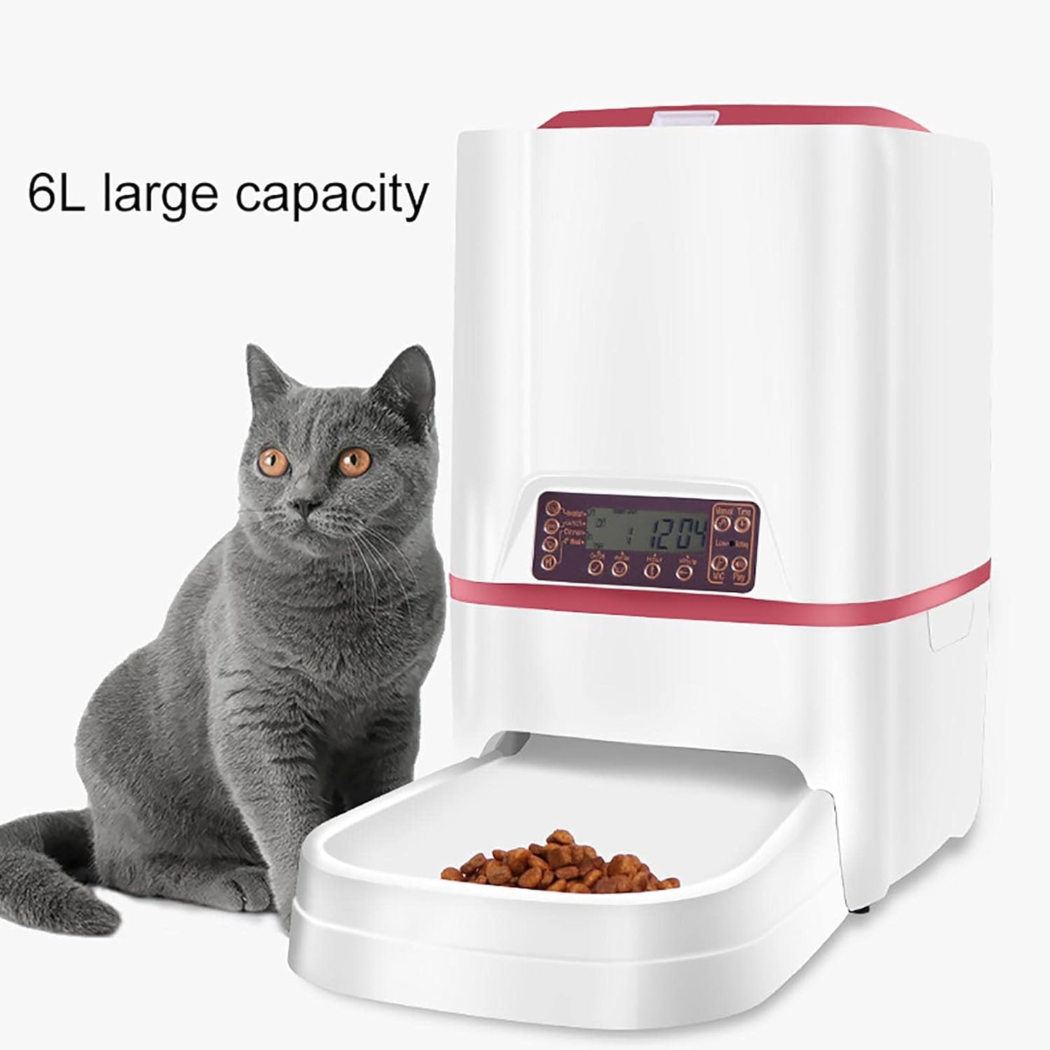 Automatic Cat Feeder, 6L Automatic Pet Dry Food Dispenser, Non-Clog Design, Automatic Feeder with Detachable and Recorder Blue