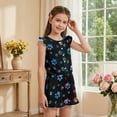 thumbnail image 4 of ZIATUBLE4S Paw Print Black Print Girls Summer Romper Ruffle Cap Sleeves One-Piece Short Jumpsuit Soft Comfort Kids Casual Playsuit with Pockets for 5-6 Y, 4 of 6