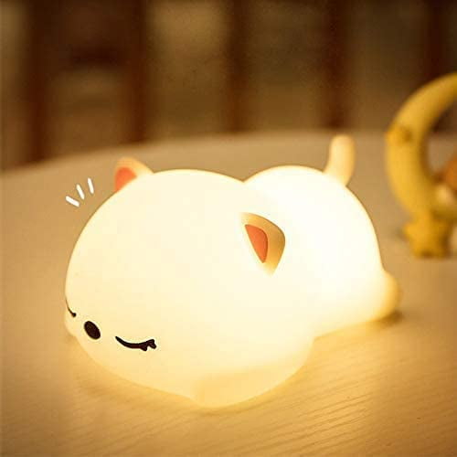 Cute Children’s Night Light, Birthday Gifts for Girls, Toddlers, Teen cat Lovers, Cute Silicone Animal Sleep Lights for Room Decoration, Rechargeable Portable Lighting Night Lights