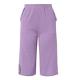 thumbnail image 4 of Pantalones capri deportivos lisos y sexys para mujer: cintura alta, pierna ancha, corte holgado y cómodo, 3 colores: blanco, negro y caqui. Tallas: S-XXL., 4 of 4