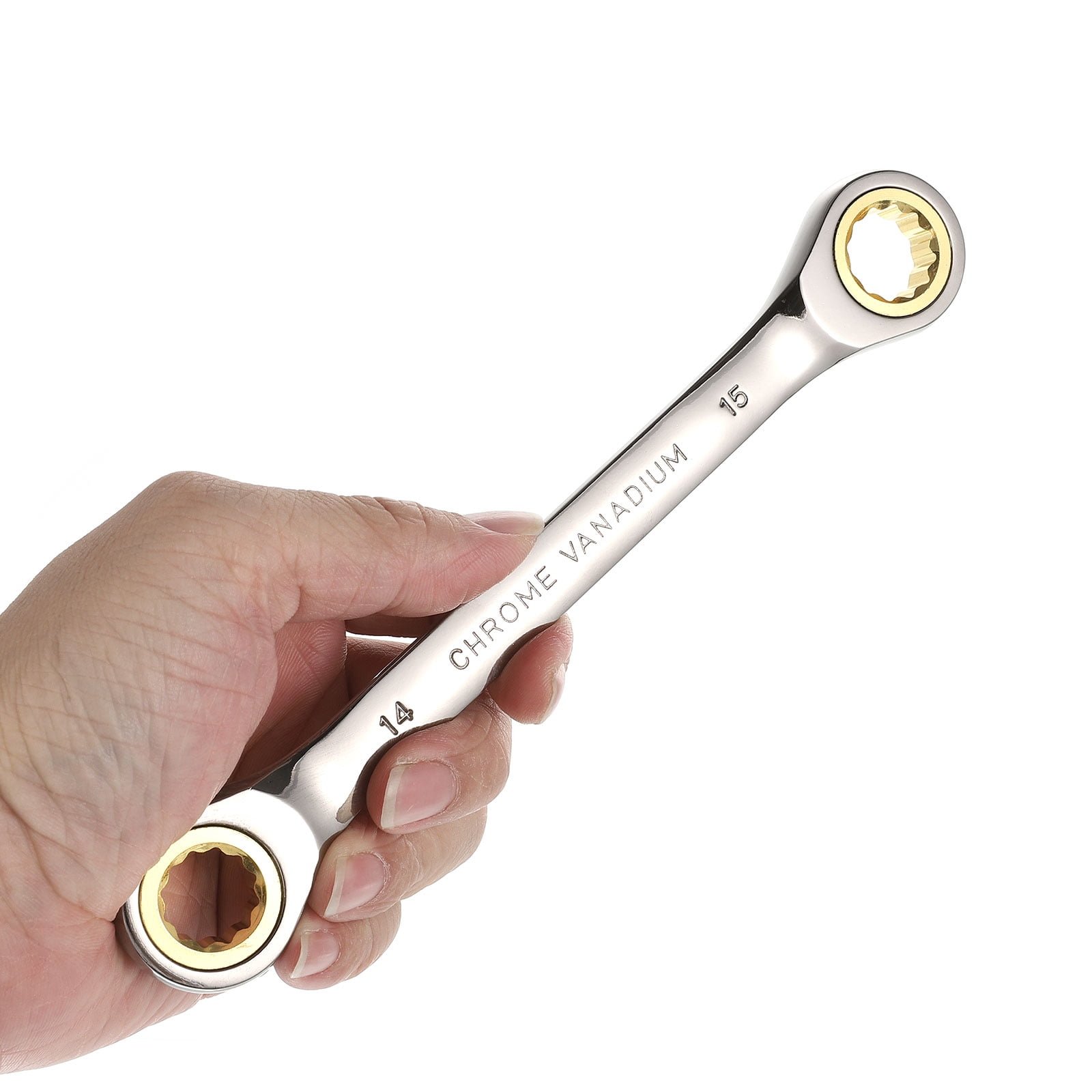Uxcell 1 Set Double Box End Ratcheting Wrench 14 x 15mm / 16 x 18mm Metric 72 Tooth Ratchet Gear Spanner Tools