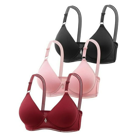 Baodmurt Wireless Bras for Women Lounge & Sleep Training Lingerie  Underwear  Black+Pink+Red 36BC