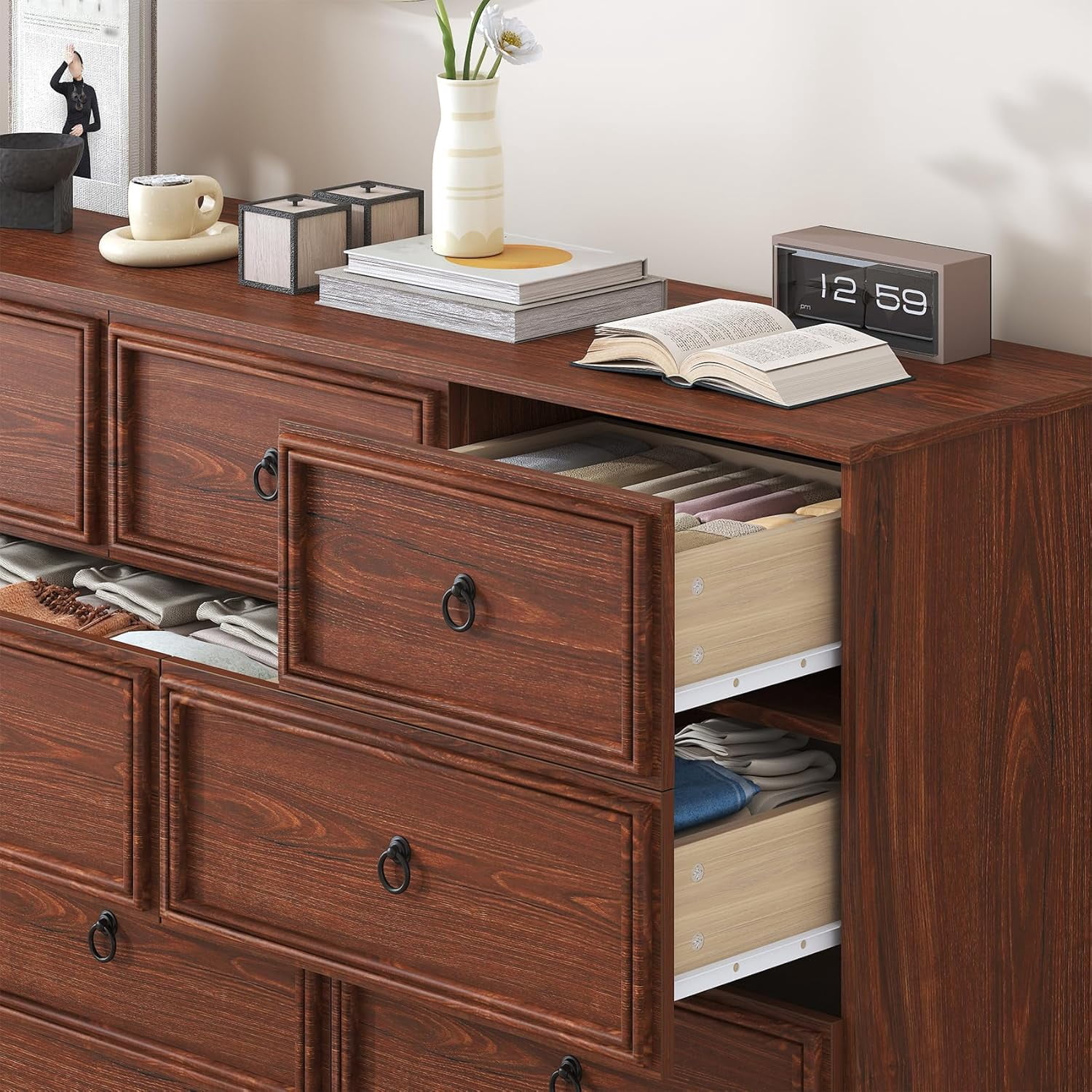 Frmobepts 10 Drawer Dresser for Bedroom, Dresser TV Stand, Chest of Drawers for Storage and Organization, Cherry