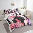 thumbnail image 3 of Manfei Black Pink Dress Bedding Comforter Set 7pcs for Girl, Modern Fashion Artwork Queen Bedding Sets, Chic Stripes Lines Reversible Queen Sheet Sets, Luxury Bedroom Decor, 3 of 7