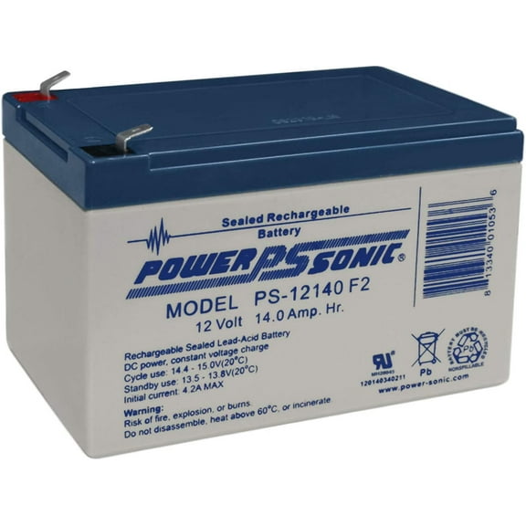 Powersonic PS-12140 - 12 Volt/14 Amp Hour Sealed Lead Acid Battery with 0.250 Fast-on Connector