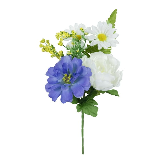 11.5-inch Artificial Silk Blue & White Zinnia Mixed Cemetery Pick, for Indoor/Outdoor Use, by Mainstays