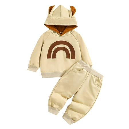 

Qufokar mas Parent-Child Outfit 3 Month Baby Boy Outfit Kids Boys Girls Casual Long Sleeves Cute Cartoon Rainbow Prints Hooked Sweatshirts Pants 2Pcs Set Outfit