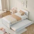 thumbnail image 5 of Xilingol Trundle Bed Twin, Solid Wood Bed Frames with Headboard and Wooden Slats Support, Twin Trundle Bed Frame Roll Out, Single Box (No Box Spring Needed), White, 5 of 7