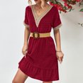 thumbnail image 4 of Robes pour Femmes Été 2024 Surdimensionné Printemps et Col en V Coton et Lin Décontracté Dentelle Manches Courtes Robe 50 % de Réduction Liquidation!, 4 of 7