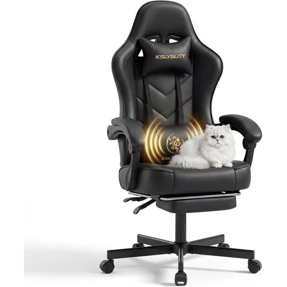 Desk Computer Gaming Chair - High Back Ergonomic Office Chair with Footrest and Lumbar Support, Swivel Comfy Home Gamer Video Game Chairs with Pocket Spring Cushion for Adults (Black Leather)