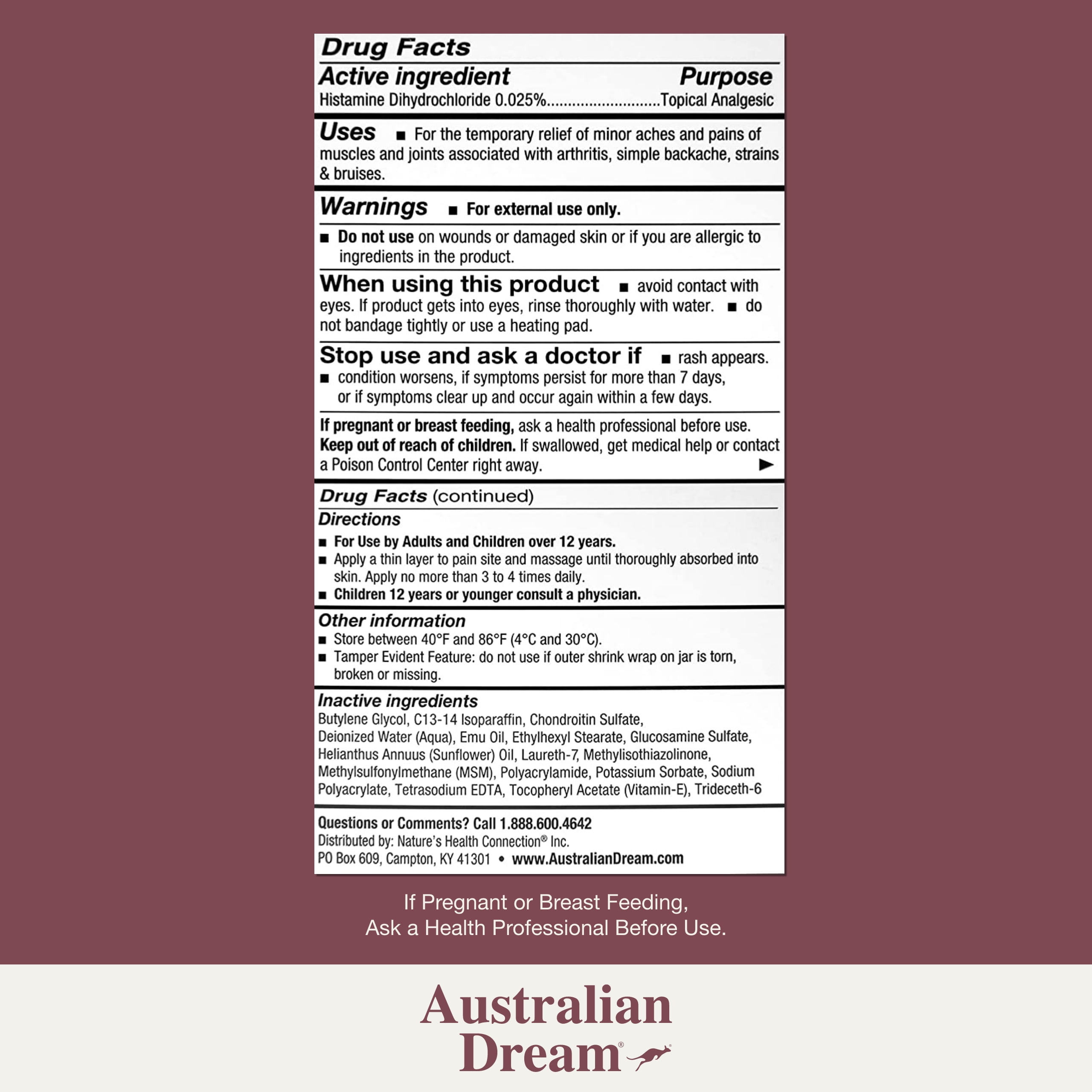 Australian Dream Arthritis Pain Relief Cream - For Muscle Aches or Back Pain - 4 Oz Jars (2 Pack)