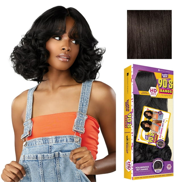 Sensationnel Butta Lace 90Sbangs Pelucas - Unidad 914 Sin pegamento, parte ancha y profunda, línea de cabello sintética preplucked (2 MARRÓN OSCURO)