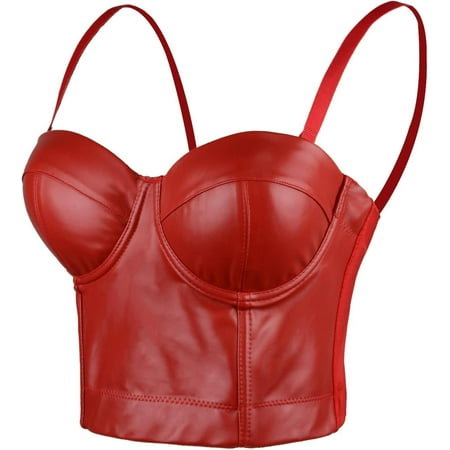 PU Leather Bustier Crop Top Gothic Punk Push Up Women s Corset Top Bra Black