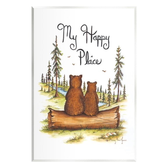 Stupell My Happy Place Woodland Lake Bears Animals & Insects Painting Wall Plaque Unframed Art Print Wall Art