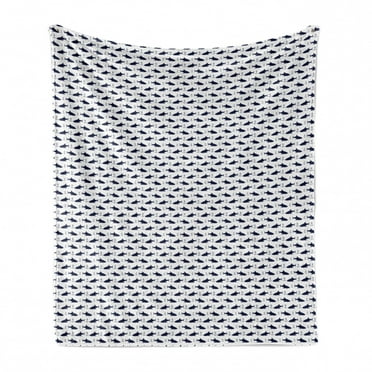 Anchor Soft Flannel Fleece Blanket, Aquatic Pattern with Sharks and Anchors Contemporary Classical Modern Fish Animal, Cozy Plush for Indoor and Outdoor Use, 70" x 90", Indigo White, by Ambesonne