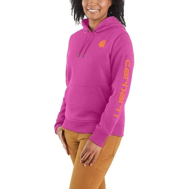 carhartt Womens Relaxed Fit Midweight Logo Sleeve graphic Sweatshirt,  Magenta Agate Heather