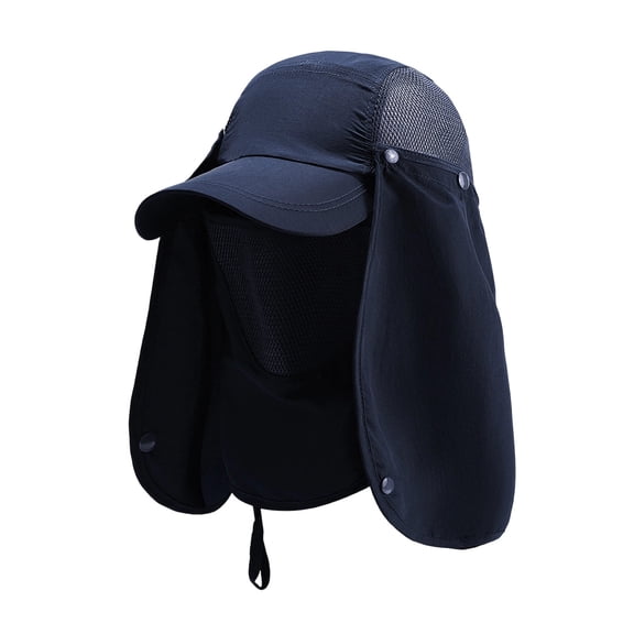 Sun Hats for Men Women UPF 50 Fishing Outdoor Hiking UV Protection Portable Hat with Removable Neck Flap Face Mask Navy Free Size