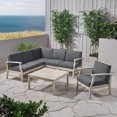 thumbnail image 2 of GDF Studio Capri Outdoor 7 Piece Acacia Wood Sectional Sofa Set, Light Gray and Dark Gray, 2 of 9