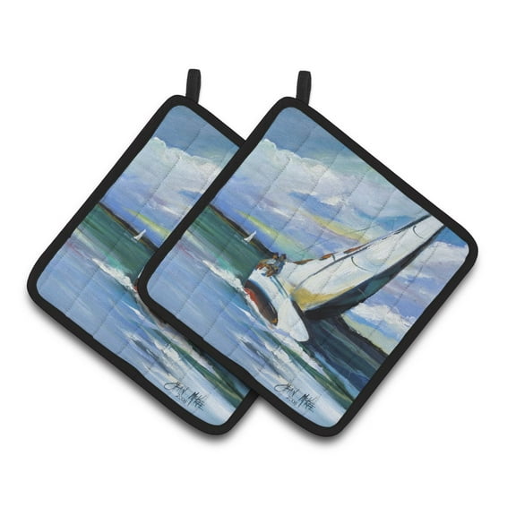 Carolines Treasures JMK1232PTHD Two and a Sailboat Pair of Pot Holders , 7.5HX7.5W, multicolor