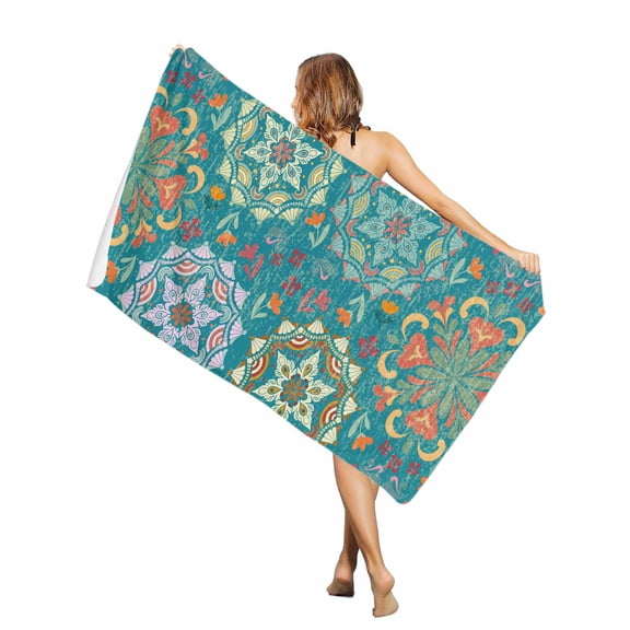 Beach Towel Turquoise Turkish Pattern Bath Pool Towels Vintage Abstract Flower Absorbent Beach Towel Soft Large Quick Dry Lightweight Camping Travel Sports Yoga Gym Swim Towels for Adult 30x60 Inch