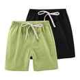 thumbnail image 2 of XIMIN Girls Shorts Boys Summer Cotton Linen Shorts 2 Pack Kids Casual Elastic Waist Drawstring Pants with Pocket, 2 of 7