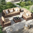 thumbnail image 3 of ELPOSUN 7 Pieces Patio Furniture Set All Weather Outdoor Sectional Sofa, Outdoor Modern Sectional Furniture Wicker Couch with Glass Coffee Table, Thicken Khaki Cushions, Water Resistant, 3 of 9