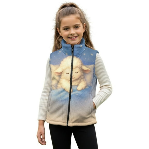 Xoenoiee Sheep Star Print Boys Girls Polar Fleece Vest Jacket Lightweight Cute Coat Zipper Closure Sleeveless Warm Outerwear, Size 2T