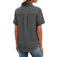 thumbnail image 4 of Craaazy Women Casual Collared Blouse, Solid Color Short Sleeve Button Down Shirt, Loose Fit Comfy V Neck Top for Daily Wear Gifts, 4 of 5
