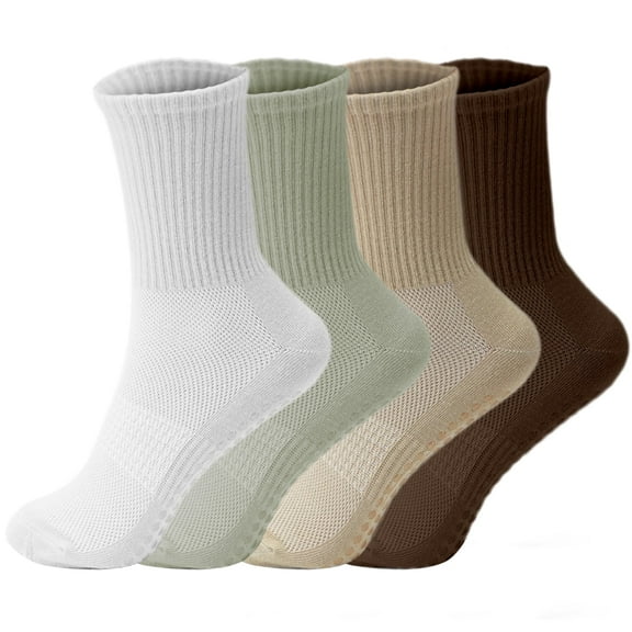 YOMYM Grip Pilates Socks for Women, Yoga Socks with Grip for Barre Workout Hospital Long Scrunch Slipper Socks
