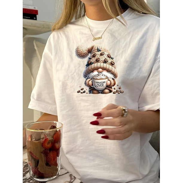 Vintage-Inspired Geometric Print T-Shirt for Women - Casual Crew Neck, Short Sleeve, Polyester Blend, Machine Washable - Perfect for Summer