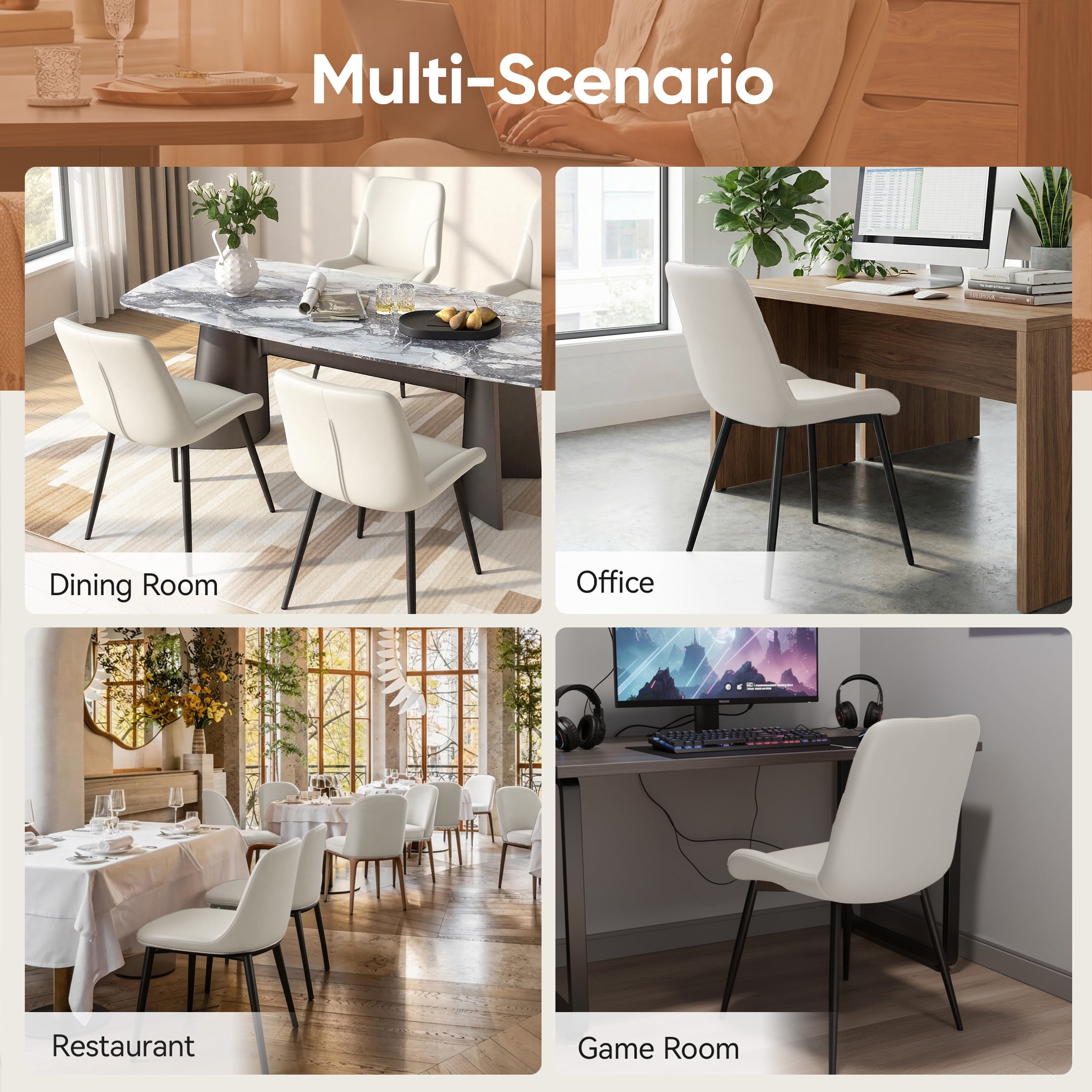 MOONMISS Dining Chair Set of 2,Upholstered with Ergonomic Backrest Metal Legs for Kitchen Office Reading,Beige