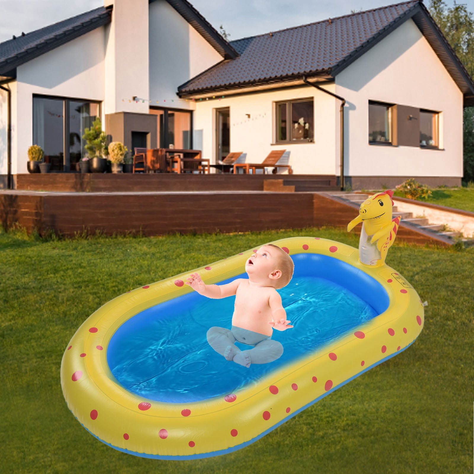 Dinosaur Sprinkler Pool,Inflatable Swimming Pool Children Outdoor Backyard Cute Dinosaur Sprinkler Pool Gift 67 X 41 X 26in UrbanEden