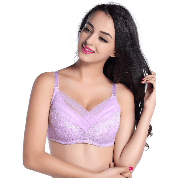 BIMEI Mastectomy Bra with Pockets for Breast Prosthesis Women Everyday Lace Bra 8428,Purple,38C