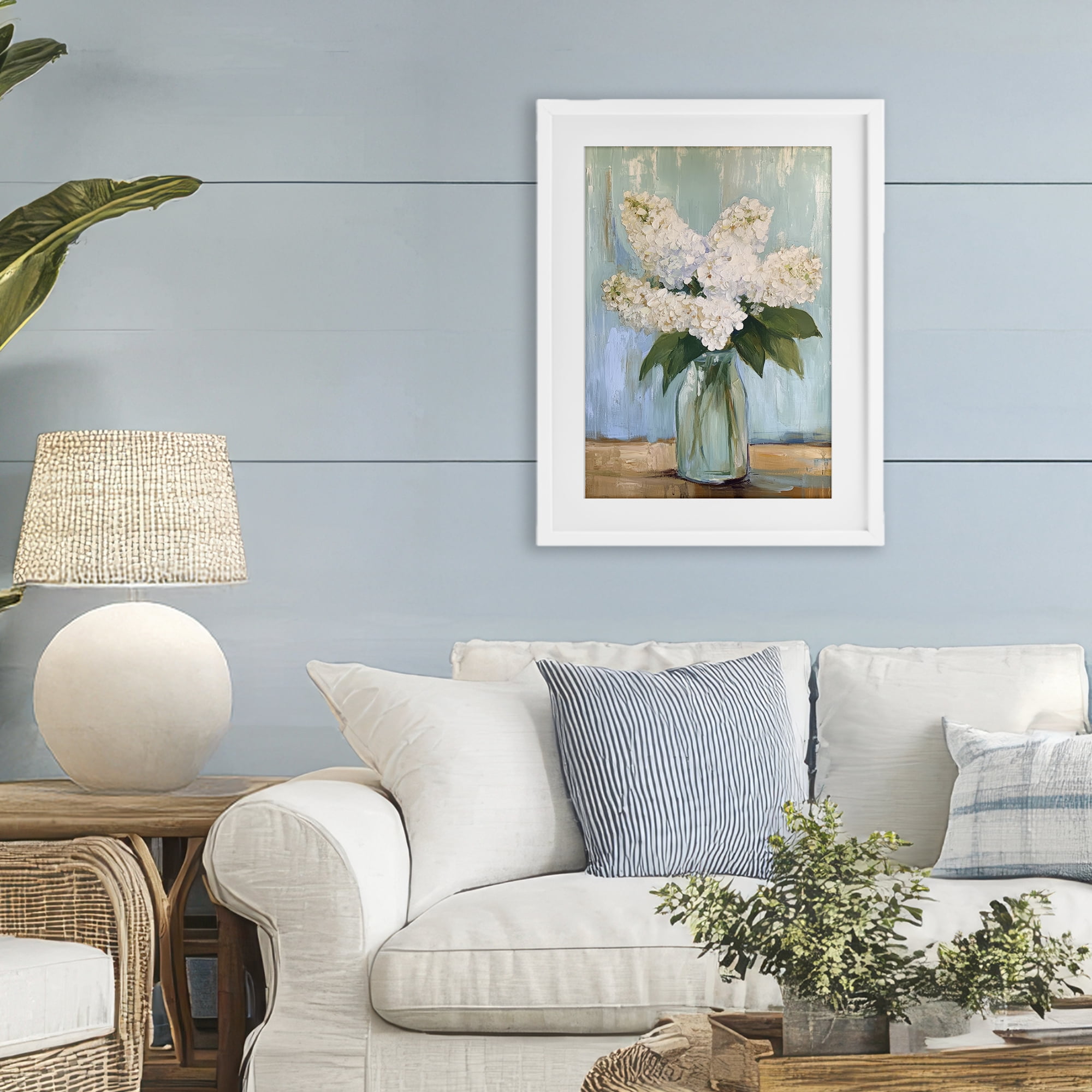 Stupell Industries Tall Flowers in Glass Vase White Framed Print Under Glass, design by Petal Prints Design