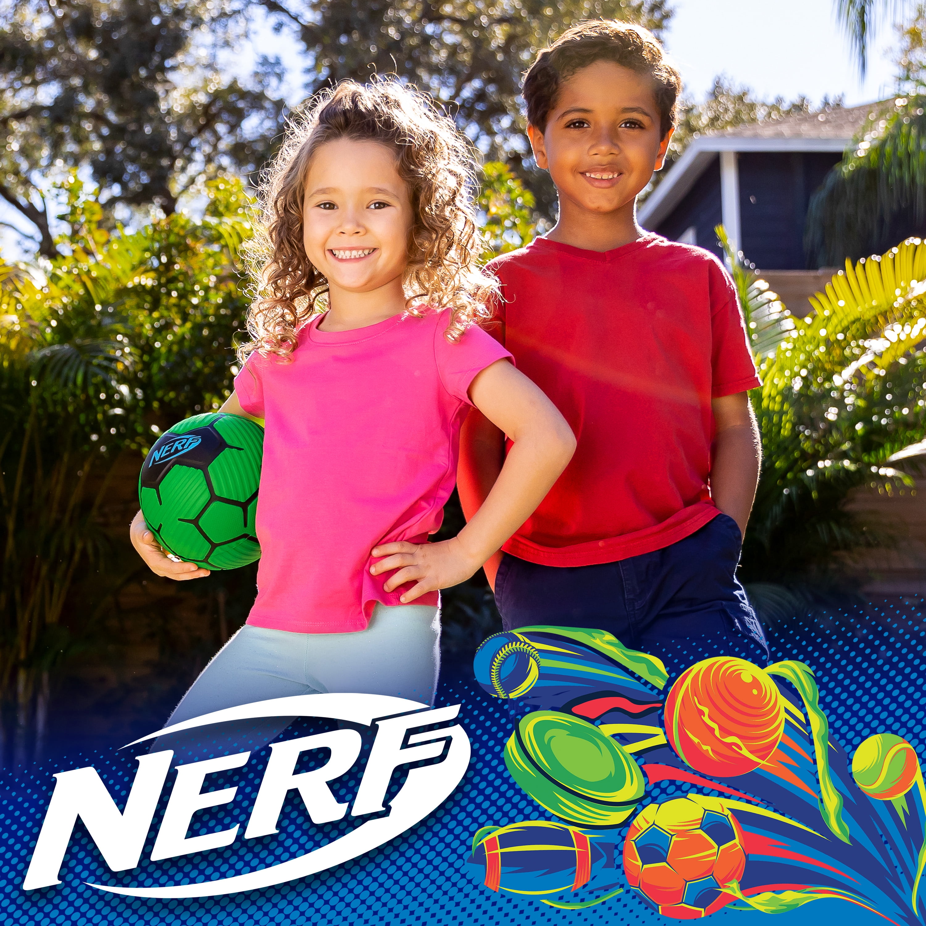 NERF Kids Foam Mini Soccer Ball - Proshot Youth - 7" Indoor + Outdoor Ball for Kids + Toddlers -Green/Blue