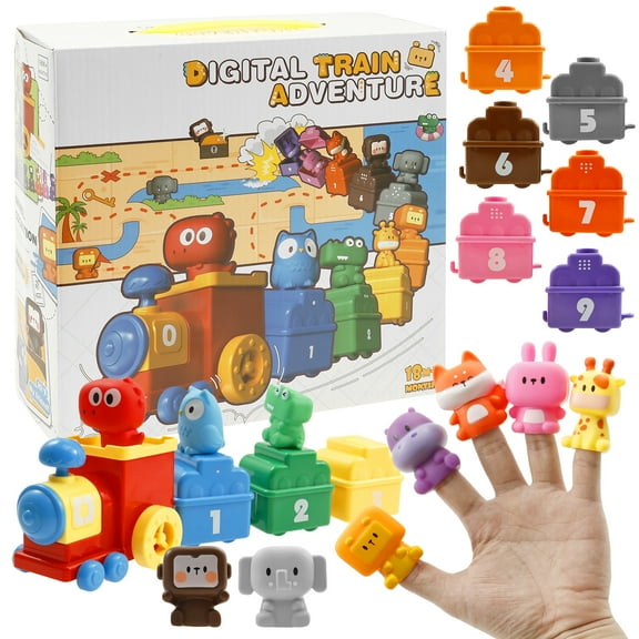 Zoo Train Digital Matching Toy Includes 9 Independent Carriages 1 Locomotive and 10 Animals Toddler Learning Toy for Baby Boys Girls