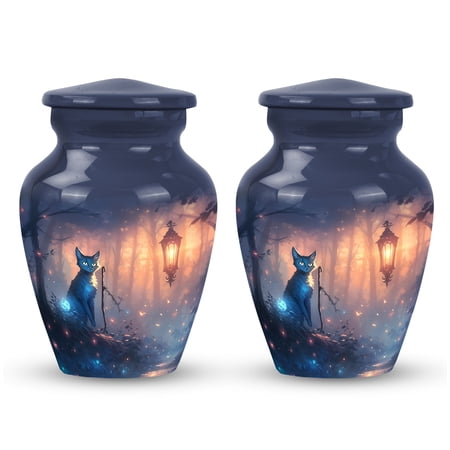 The Sorcerer's Cat In The Enchanted Woodland Mini Urns For Human Ashes Keepsake - Decorative Urns For Ashes - Burial Urns For Cremated Remains - Cremation Keepsake (Size -3inch,2pcs)