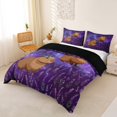 thumbnail image 3 of Erosebridal Capybara Kid Queen Duvet Cover Set, Purple Lavender Flower Bedding, Black Reversible, 3 Pieces, No Comforter, 3 of 5