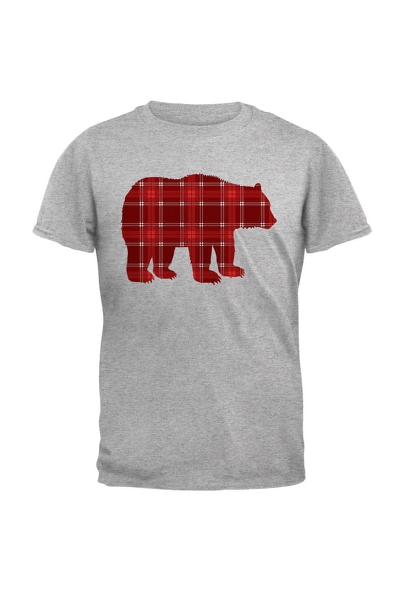 Autumn Plaid Bear Mens T Shirt Heather 2XL